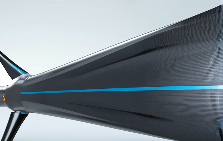 **

Offshore wind turbine blade design optimization.  Close-up of a turbine blade with visible aerodynamic enhancements.  Use simulation software interface overlaid to show testing. Focus on lightweight composite materials like carbon fiber. Modern, clean, engineering aesthetic.

**